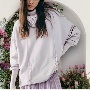 FREE PEOPLE Melody Crochet Swit Lilac Oversized Sweatshirt Small Boho Cozycore
